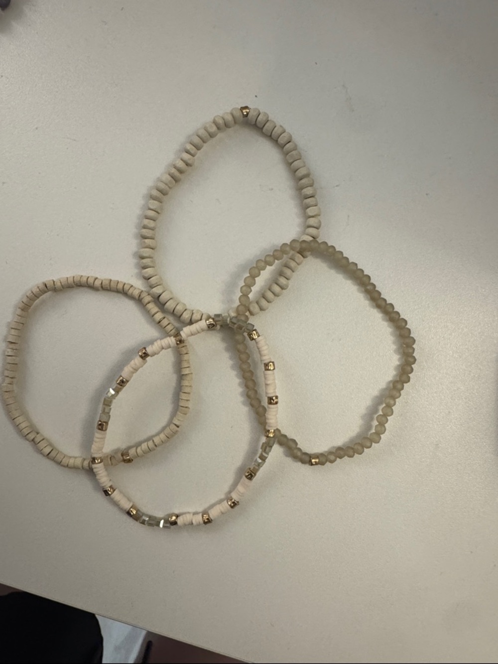 Beaded Stretch Bracelet Set - Ivory and Gold Accents